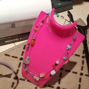 Genuine Multi Large Gemstones Solid Sterling Silver Necklace Big Lobster Clasp